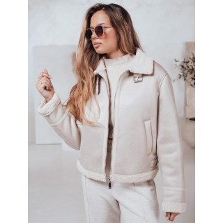 Ženska semiš jakna s krznom, bela, TY4739