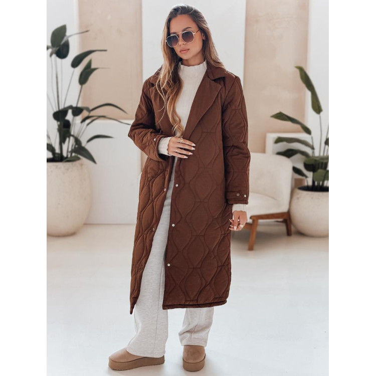 Rjav dolg ženski prešit plašč TY4939