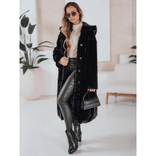 Dolg črn ženski krznen plašč TY4986