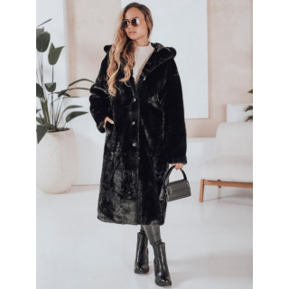 Dolg črn ženski krznen plašč TY4986