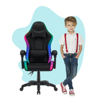 Otroški črni stol z LED RGB osvetlitvijo ozadja HELLS CHAIR HC-1000