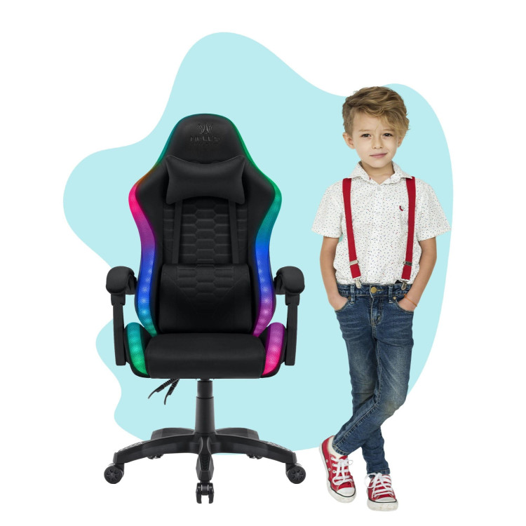 Otroški črni stol z LED RGB osvetlitvijo ozadja HELLS CHAIR HC-1000