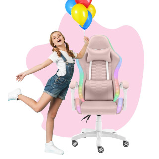 Roza otroški stol z LED RGB osvetlitvijo ozadja HELLS CHAIR HC-1000