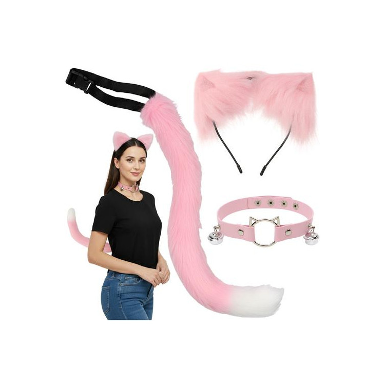 Roza kostum mačke/lisice - 3 deli