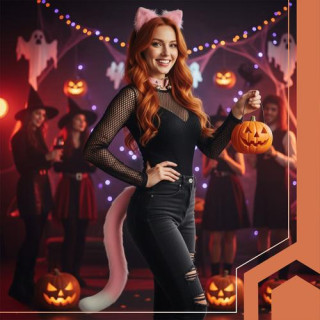 Roza kostum mačke/lisice - 3 deli