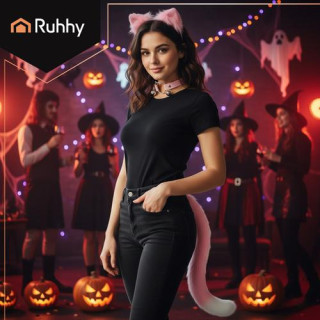 Roza kostum mačke/lisice - 3 deli