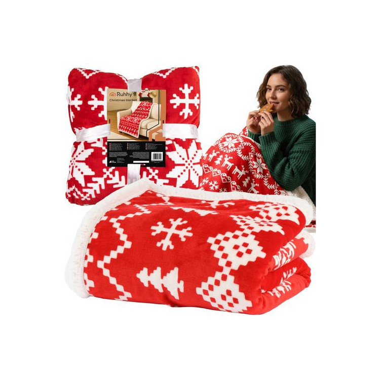 Rdeča božična odeja z belim vzorcem - 130x170 cm