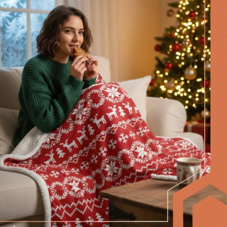 Rdeča božična odeja z belim vzorcem - 130x170 cm