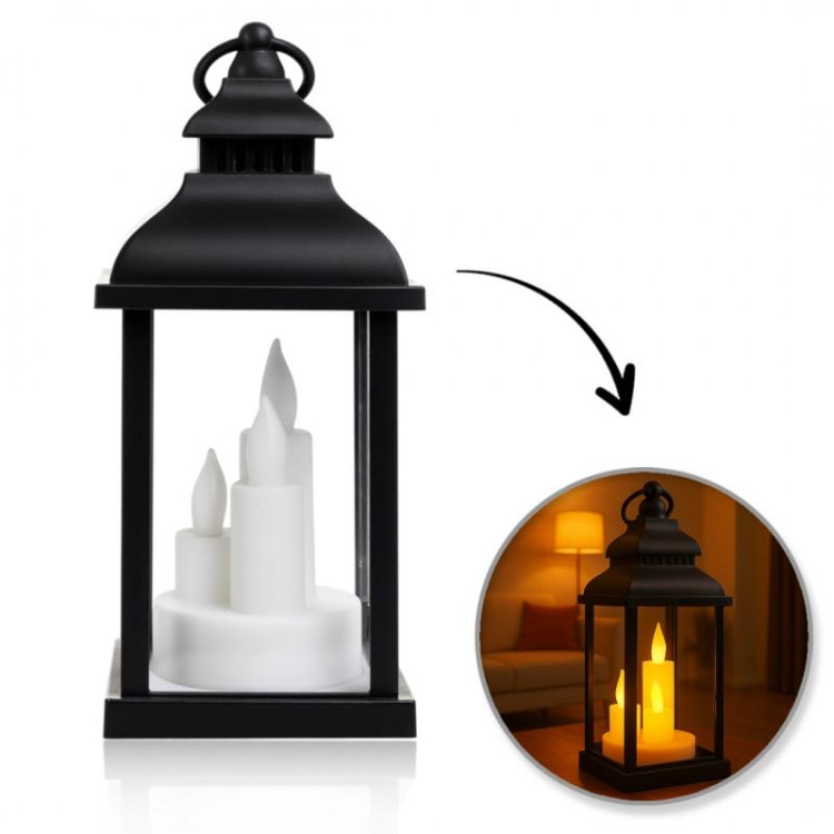 Črna LED svetilka z imitacijo sveče 10 x 22 cm