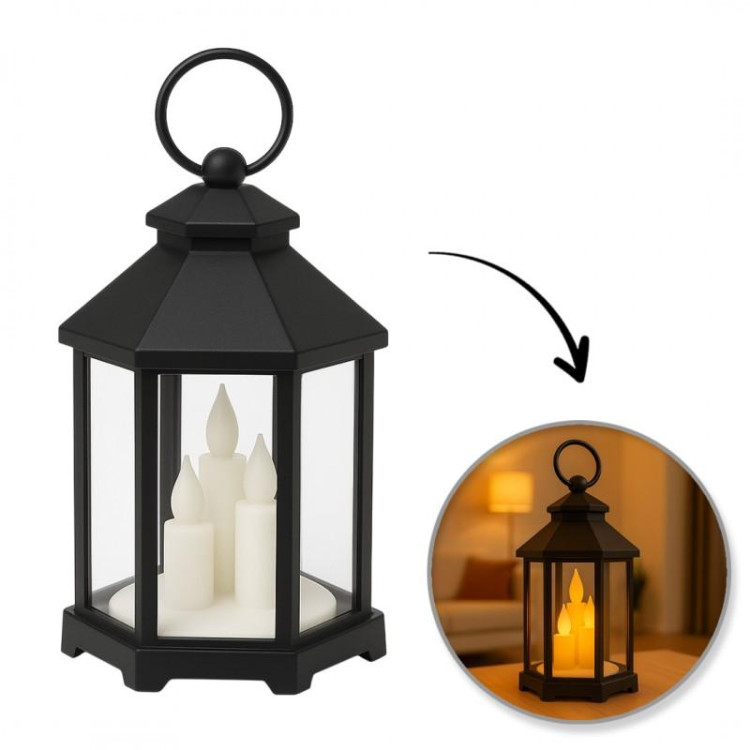 Črna LED svetilka z imitacijo sveče 12 x 21 cm