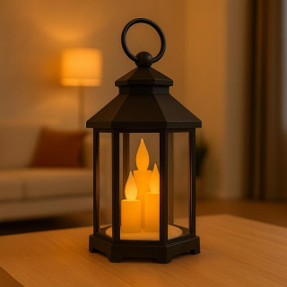 Črna LED svetilka z imitacijo sveče 12 x 21 cm