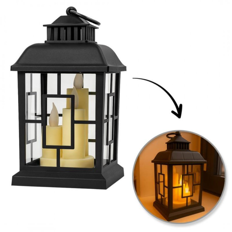 Črna LED svetilka z imitacijo sveče 12 x 23 cm