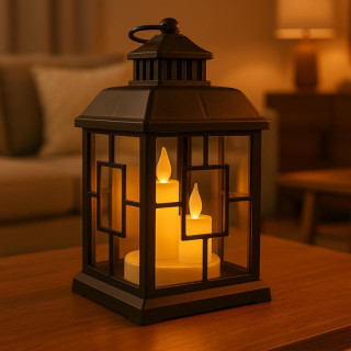 Črna LED svetilka z imitacijo sveče 12 x 23 cm