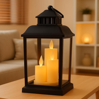 Črna LED svetilka z imitacijo sveče 12 x 23 cm