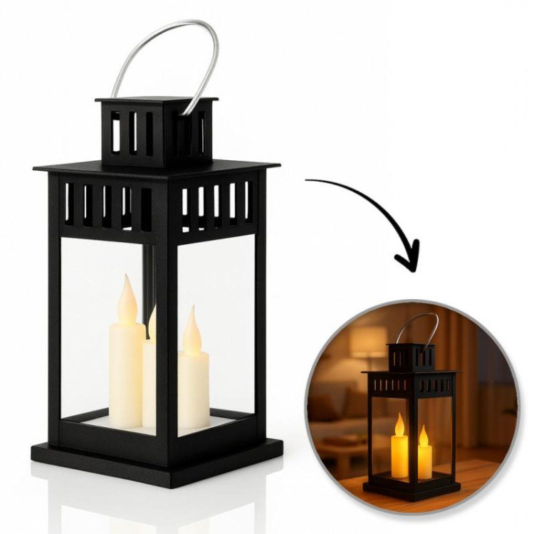 Črna LED svetilka z imitacijo sveče 8 x 15 cm