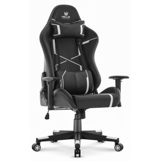 Črno-bel usnjen igralni stol HELLS CHAIR HC-2001