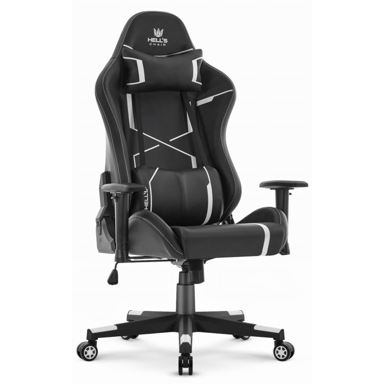 Črno-bel usnjen igralni stol HELLS CHAIR HC-2001