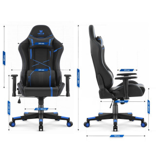 Črno-moder usnjen igralni stol HELLS CHAIR HC-2001