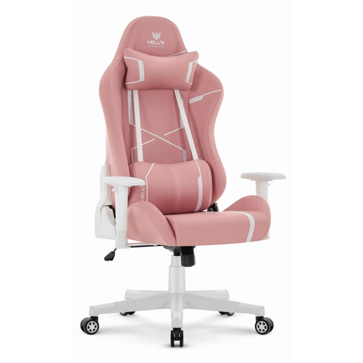 Roza in bel usnjen igralni stol HELLS CHAIR HC-2001