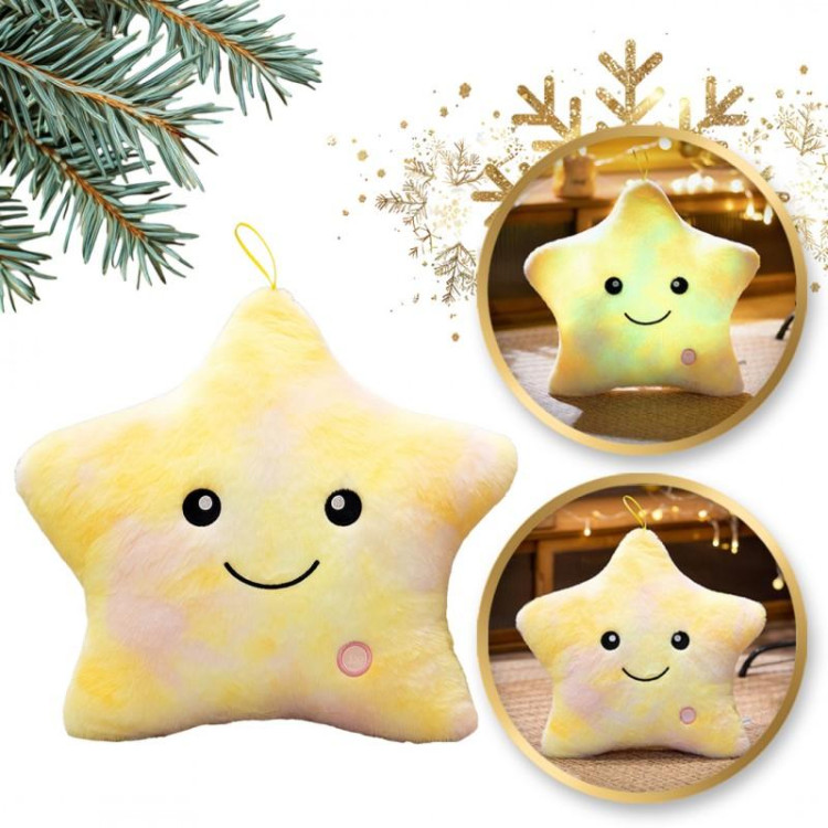 Rumena žametna blazina v obliki zvezde - 40x35 cm