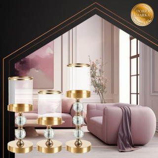 Komplet treh steklenih svečnikov v zlati barvi