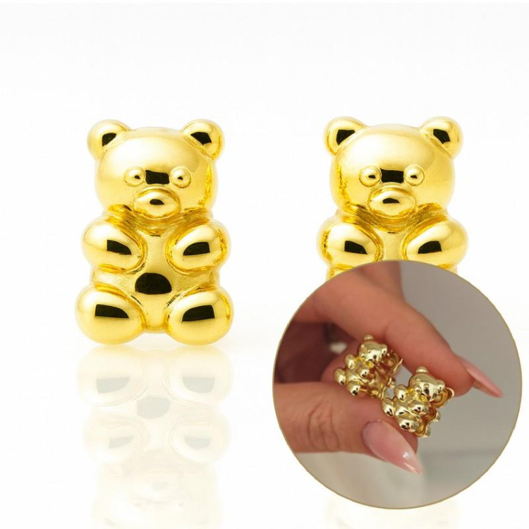 Ženski pozlačeni uhani v obliki medveda