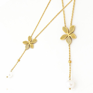 Ženska ogrlica s cvetjem in biserom