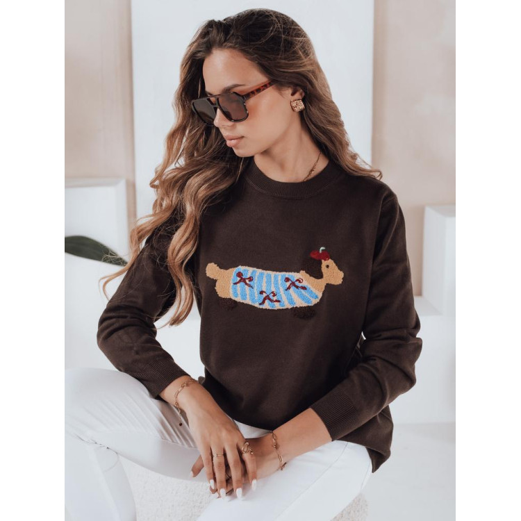Ženski rjav pulover s psom MY2544