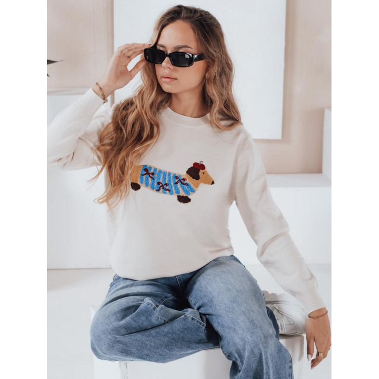 Ženski pulover s psom v krem barvi MY2542