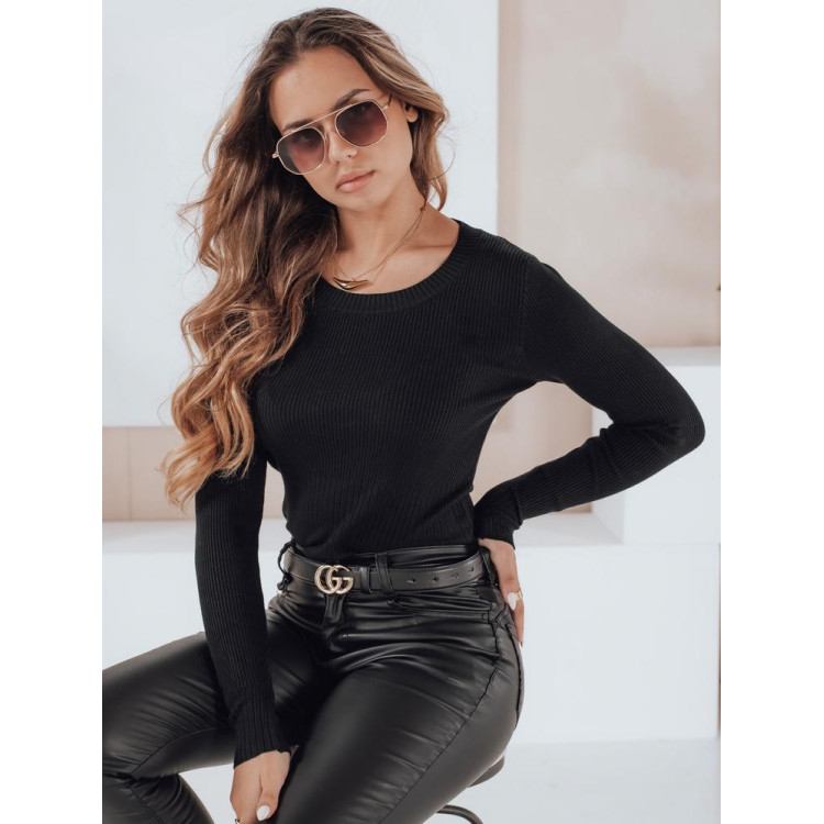 Rebrast črn ženski pulover MY2492