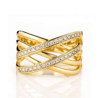 Ženski pozlačen prstan, prepleten s cirkoni