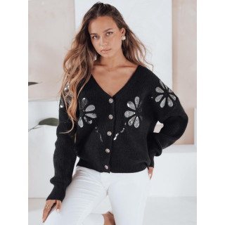 Črn ženski pulover z bleščečimi rožami MY2502