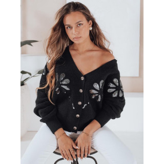 Črn ženski pulover z bleščečimi rožami MY2502