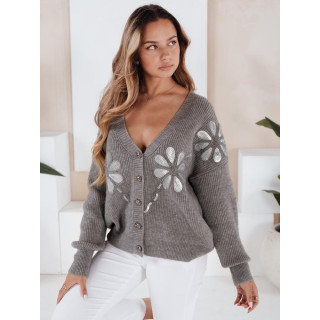 Ženski siv pulover z bleščečimi rožami MY2503