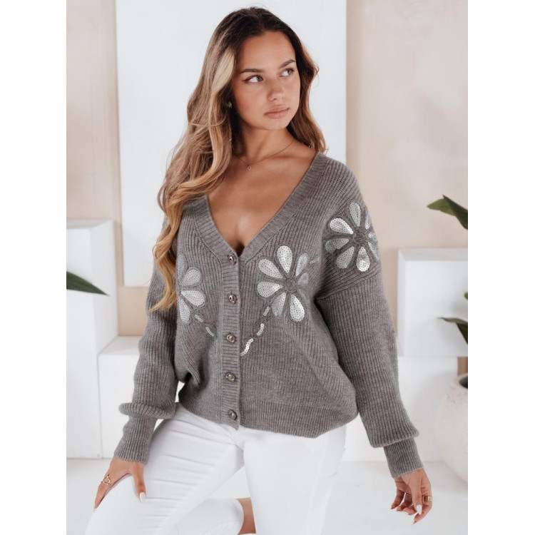 Ženski siv pulover z bleščečimi rožami MY2503