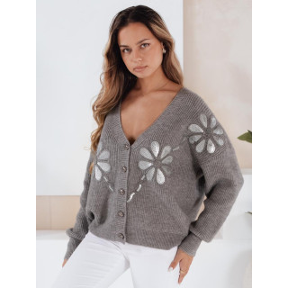 Ženski siv pulover z bleščečimi rožami MY2503