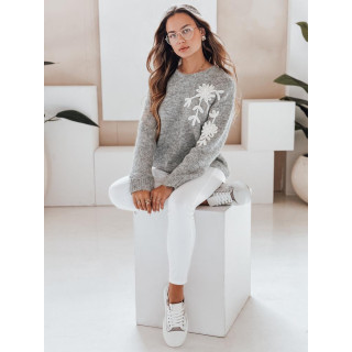 Ženski siv pulover s cvetličnim vezenjem MY2548