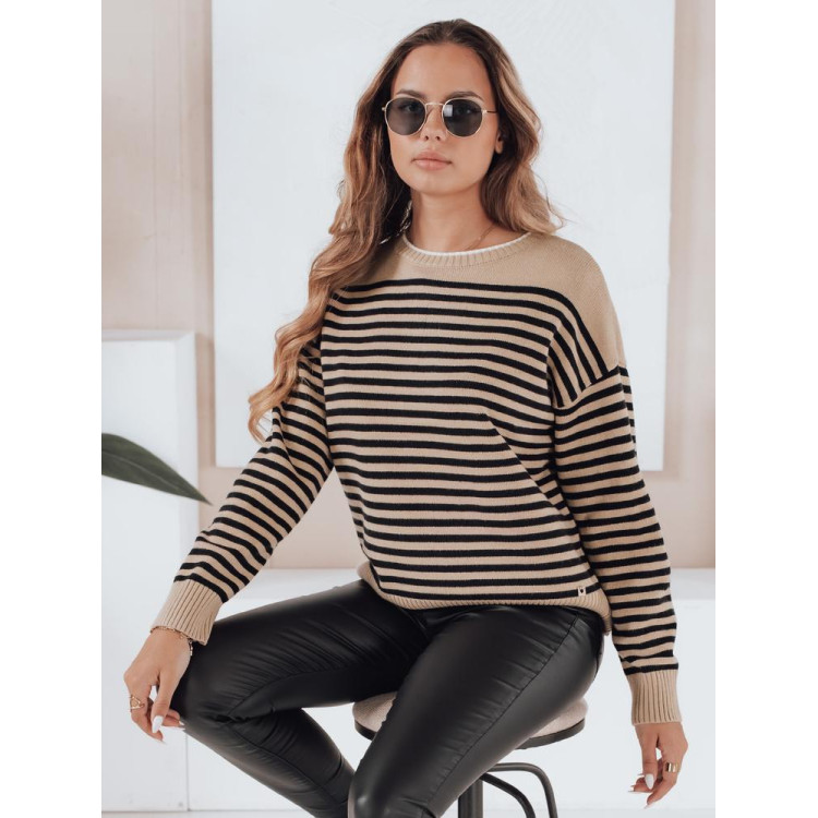 Rjav ženski črtast pulover MY2525