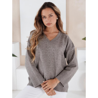 Ženski siv pulover z V-izrezom MY2519