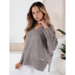 Ženski siv pulover z V-izrezom MY2519