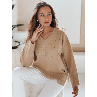Bež ženski pulover z V-izrezom MY2518