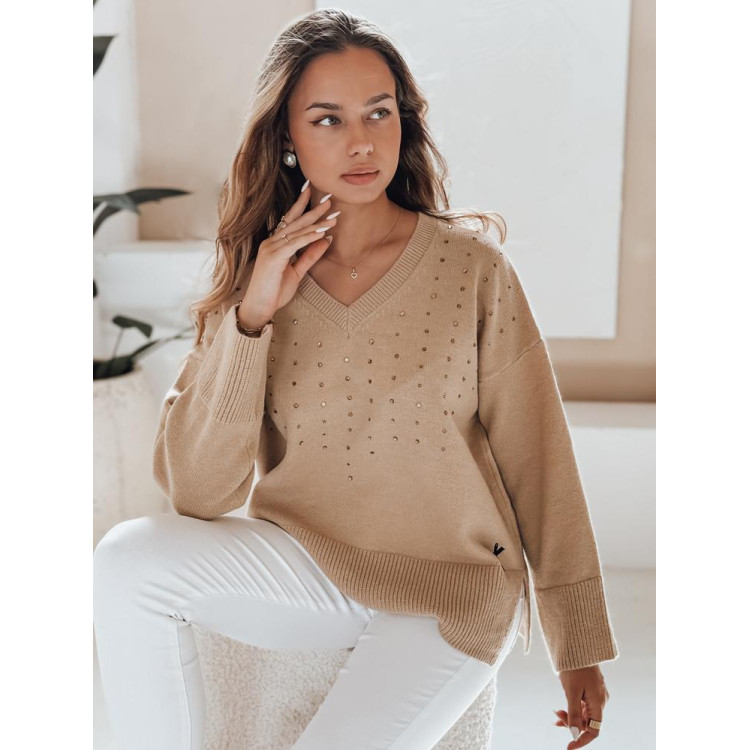 Bež ženski pulover z V-izrezom MY2518