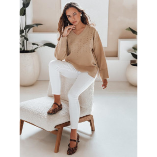 Bež ženski pulover z V-izrezom MY2518