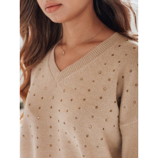 Bež ženski pulover z V-izrezom MY2518