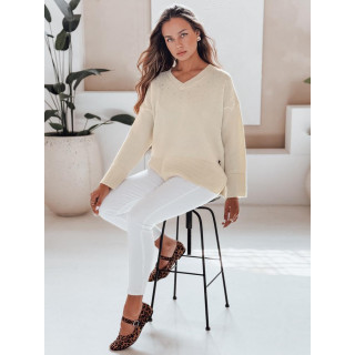 Ženski ecru pulover z V-izrezom MY2517