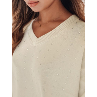 Ženski ecru pulover z V-izrezom MY2517