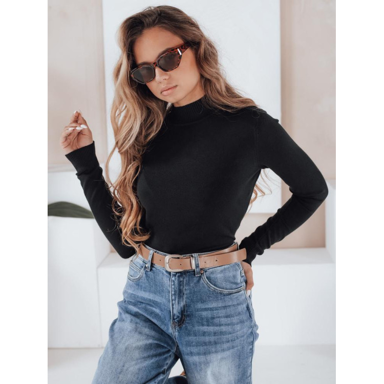 Ženski črni pulover z ovratnikom MY2483