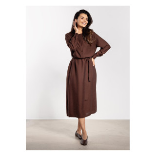 Ženska čokoladna maksi obleka s pasom