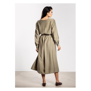 Maxi obleka s pasom v barvi žajblja