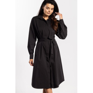 Ženska črna srajčna obleka s pasom